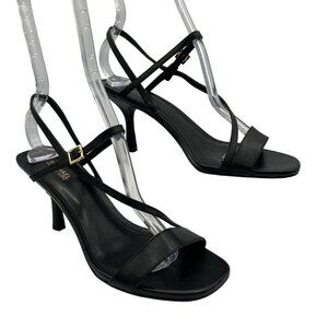 Michael Kors Tasha Womens 7 Black Leather Strappy Heeled Dressy Sandals Cocktail